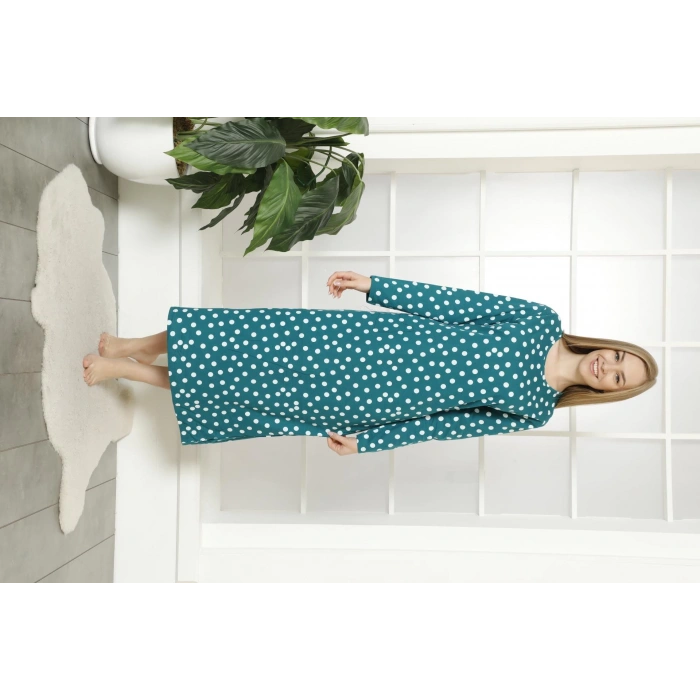 Moda Çizgi Kadın Uzun Kol Anne Gecelik 1327 Petrol