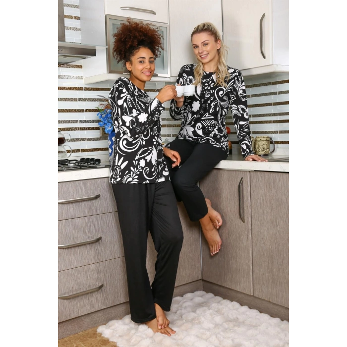 Moda Çizgi Kadın Uzun Kol Penye Pijama Takım 4171