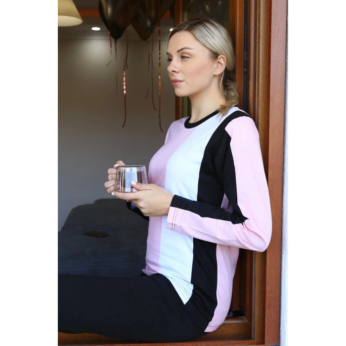 Moda Çizgi Kadın Uzun Kol Penye Pijama Takım 4173