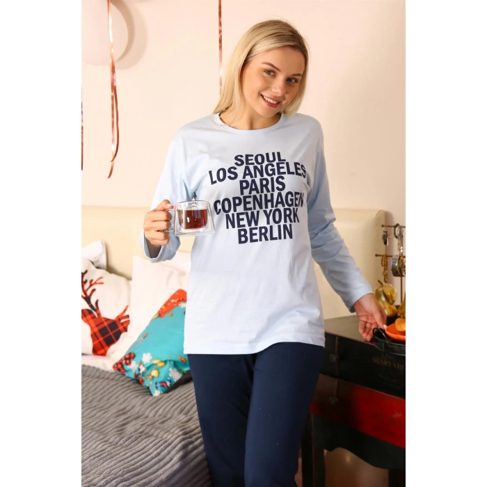 Moda Çizgi Kadın Uzun Kol Penye Pijama Takım 4174