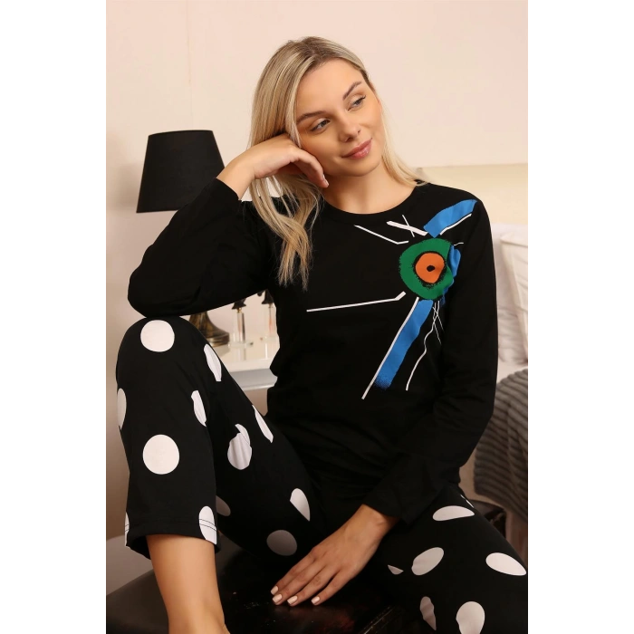 Moda Çizgi Kadın Uzun Kol Penye Pijama Takım 4176