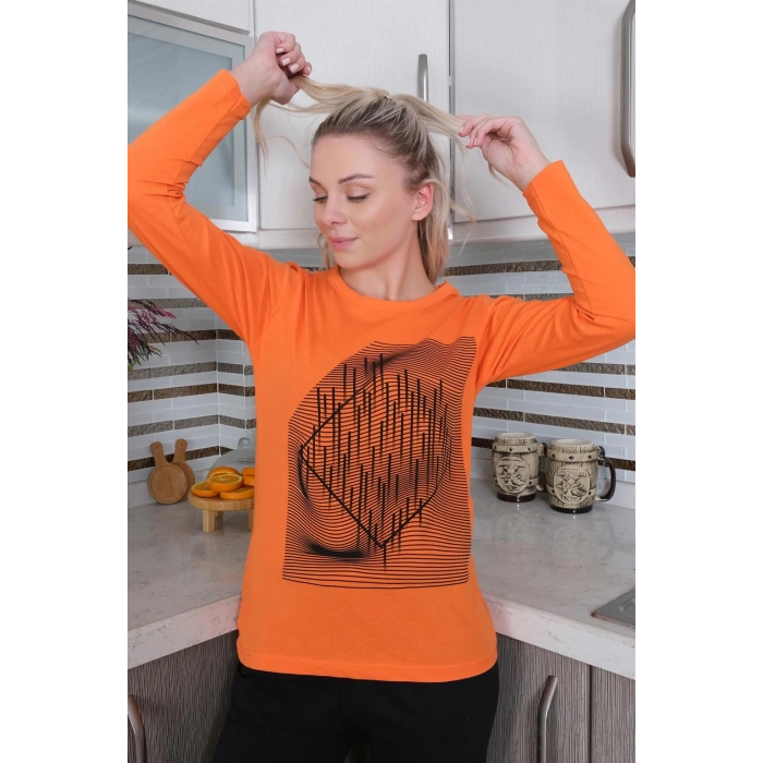 Moda Çizgi Kadın Uzun Kol Penye Pijama Takım 4177