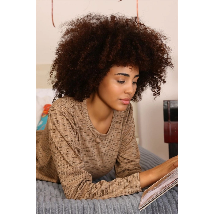 Moda Çizgi Kadın Uzun Kol Penye Pijama Takım 4178