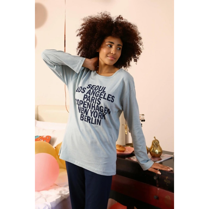 Moda Çizgi Kadın Uzun Kol Penye Pijama Takım 4182