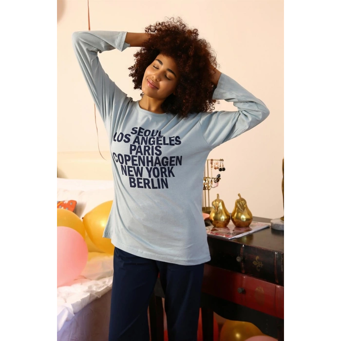 Moda Çizgi Kadın Uzun Kol Penye Pijama Takım 4182