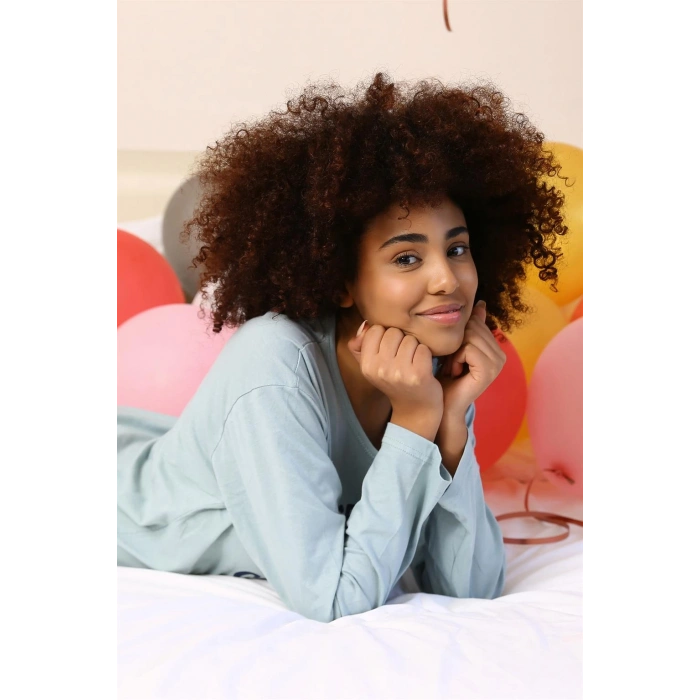 Moda Çizgi Kadın Uzun Kol Penye Pijama Takım 4182