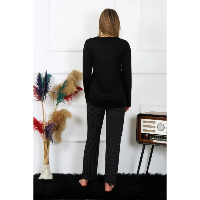 moda çizgi Kadın Uzun Kol Penye Pijama Takım 4193