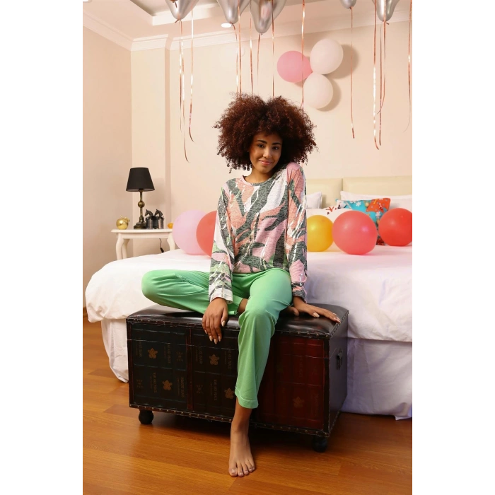 Moda Çizgi Kadın Uzun Kol Penye Pijama Takım 4201