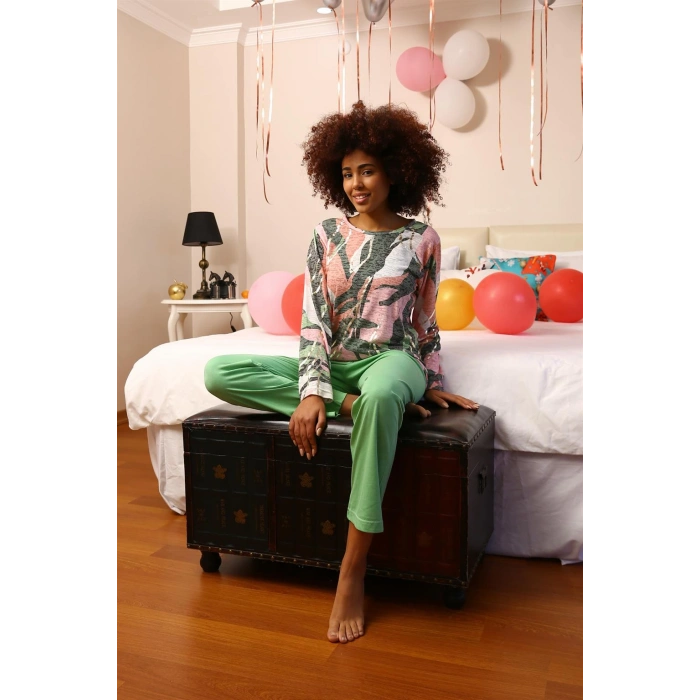 Moda Çizgi Kadın Uzun Kol Penye Pijama Takım 4201