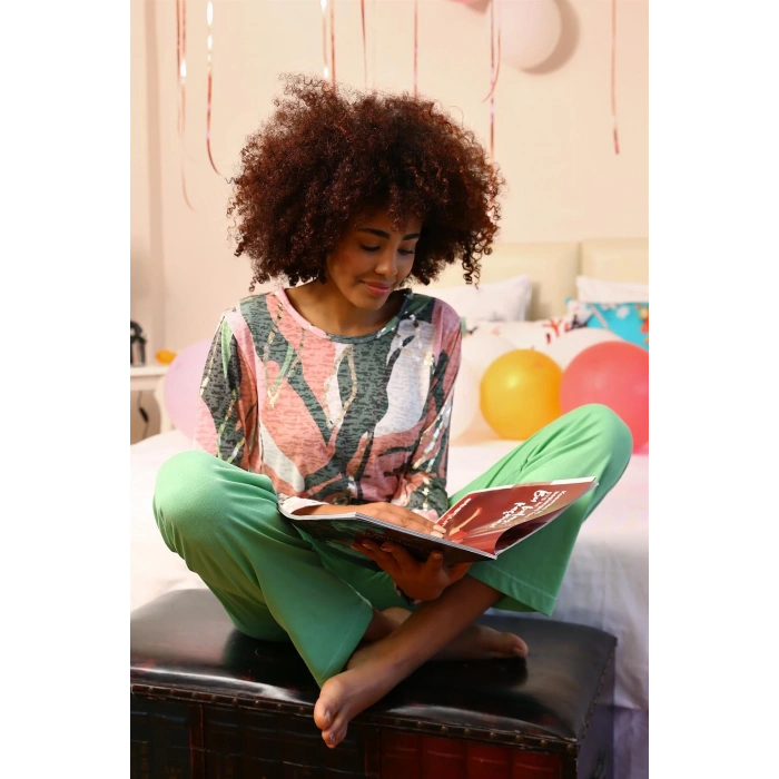 Moda Çizgi Kadın Uzun Kol Penye Pijama Takım 4201