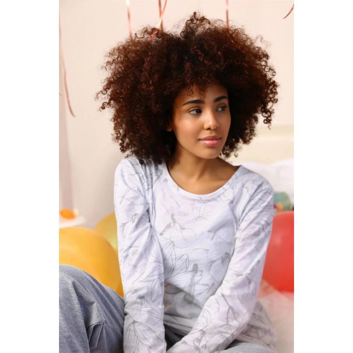 Moda Çizgi Kadın Uzun Kol Penye Pijama Takım 4203