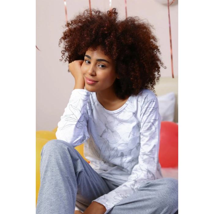 Moda Çizgi Kadın Uzun Kol Penye Pijama Takım 4203