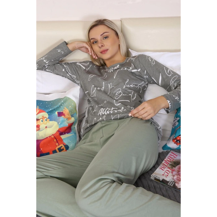 Moda Çizgi Kadın Uzun Kol Penye Pijama Takım 4206