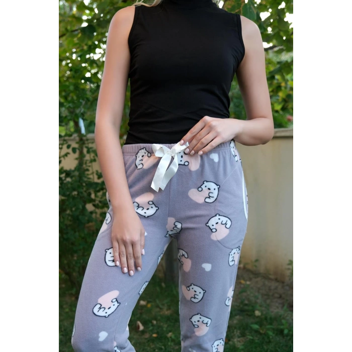 Moda Çizgi Kadın Welsoft Polar Tek Alt Pijama 210053