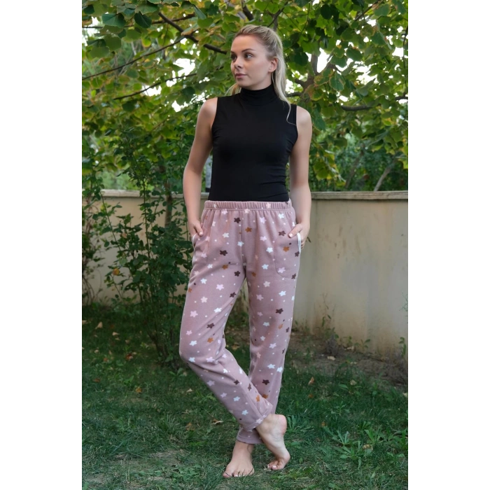 Moda Çizgi Kadın Welsoft Polar Tek Alt Pijama 210056