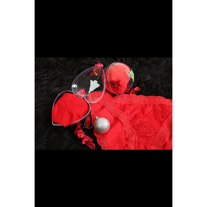 Moda Çizgi Kadın Yılbaşı Kırmızı Slip