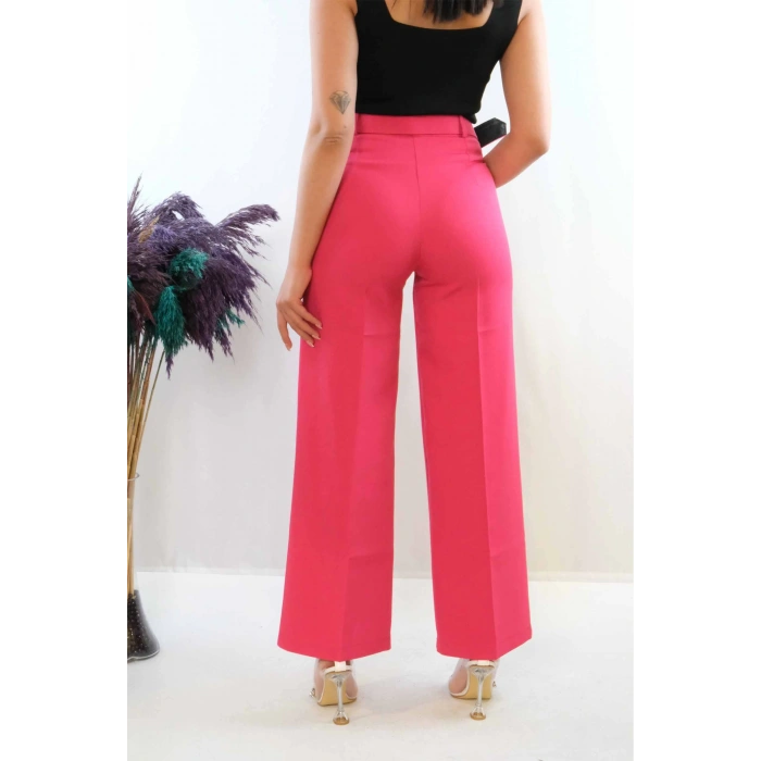 Moda Çizgi Kemerli Pantolon Pembe