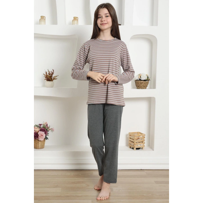 Moda Çizgi Kız Çocuk Penye Pijama Takım 20424
