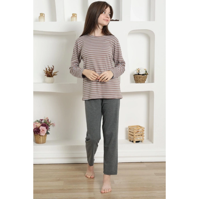 Moda Çizgi Kız Çocuk Penye Pijama Takım 20424