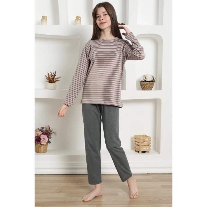 Moda Çizgi Kız Çocuk Penye Pijama Takım 20424