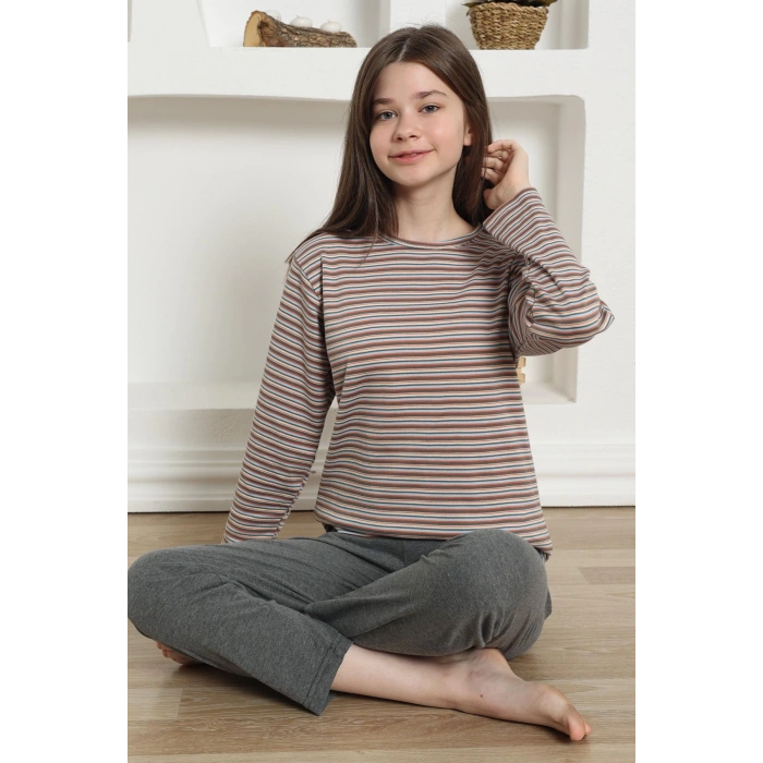 Moda Çizgi Kız Çocuk Penye Pijama Takım 20424