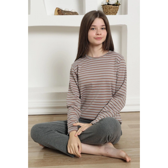 Moda Çizgi Kız Çocuk Penye Pijama Takım 20424