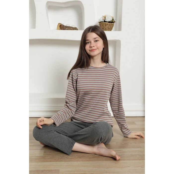 Moda Çizgi Kız Çocuk Penye Pijama Takım 20424