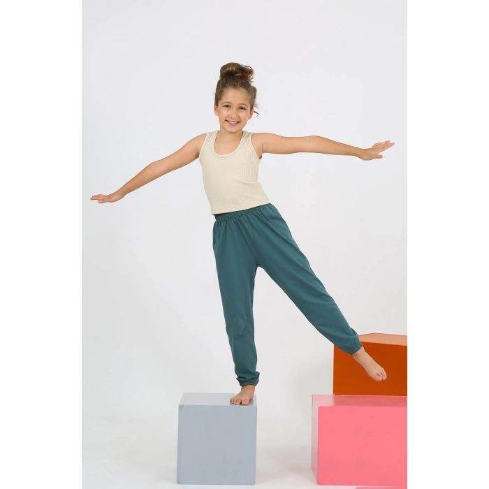 Moda Çizgi Kız Çocuk Sıfır Kol Ten Rengi Penye Pijama Takım 20433