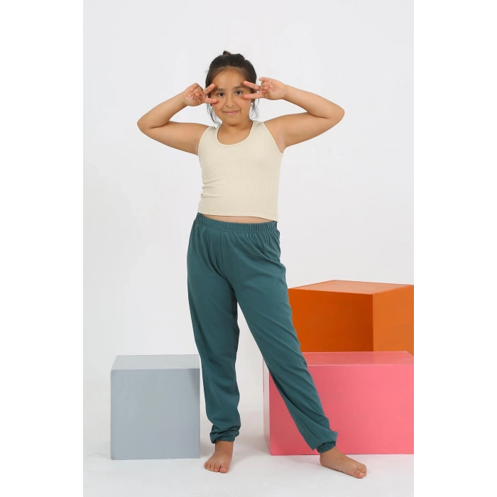 Moda Çizgi Kız Çocuk Sıfır Kol Ten Rengi Penye Pijama Takım 20433