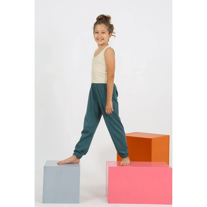 Moda Çizgi Kız Çocuk Sıfır Kol Ten Rengi Penye Pijama Takım 20433