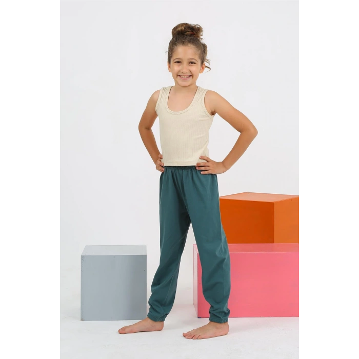 Moda Çizgi Kız Çocuk Sıfır Kol Ten Rengi Penye Pijama Takım 20433