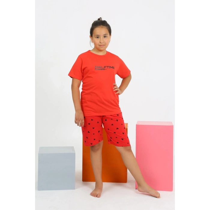 Moda Çizgi Kız Çocuk Şortlu Kısa Kol Penye Pijama Takım 20431