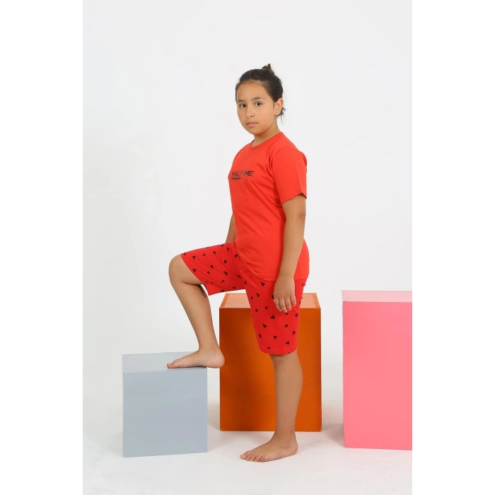 Moda Çizgi Kız Çocuk Şortlu Kısa Kol Penye Pijama Takım 20431