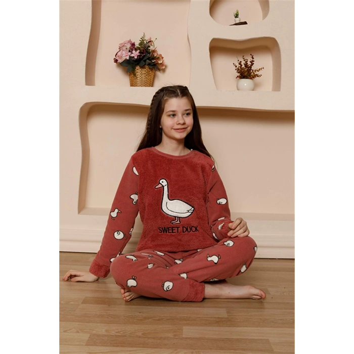 Moda Çizgi Kız Çocuk WelSoft Polar Vizon Pijama Takımı 20525