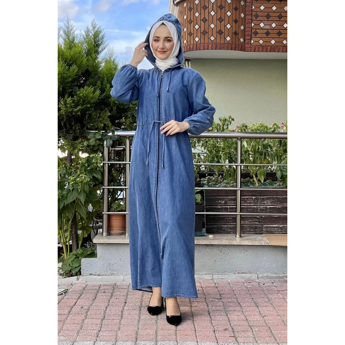 Moda Çizgi Kot Ferace Açık Mavi