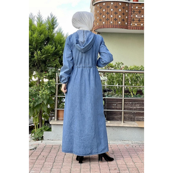 Moda Çizgi Kot Ferace Açık Mavi