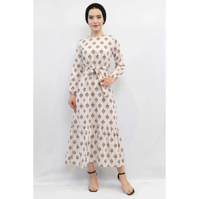 Moda Çizgi Otantik Desen Elbise