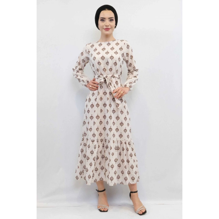 Moda Çizgi Otantik Desen Elbise