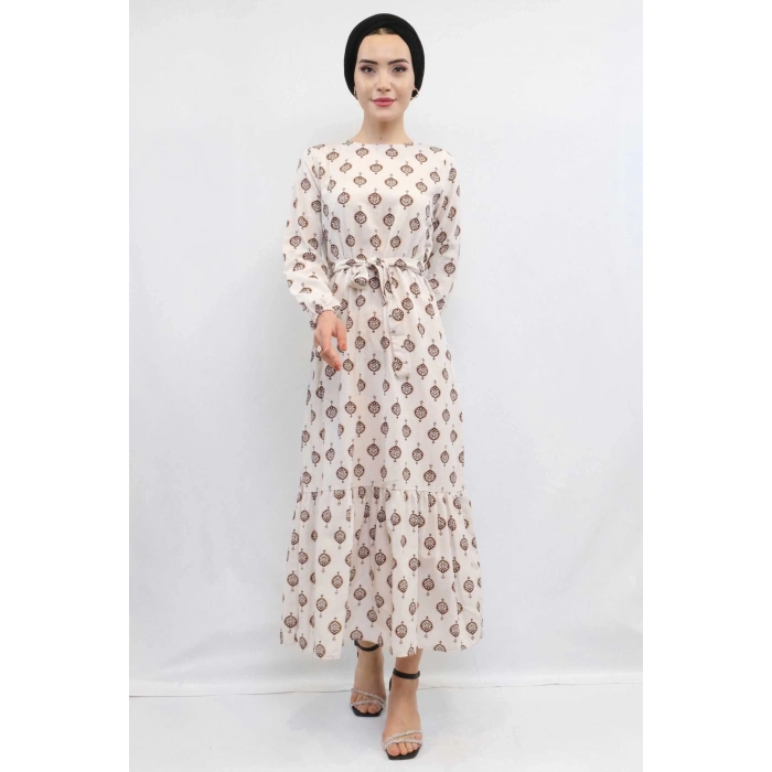 Moda Çizgi Otantik Desen Elbise