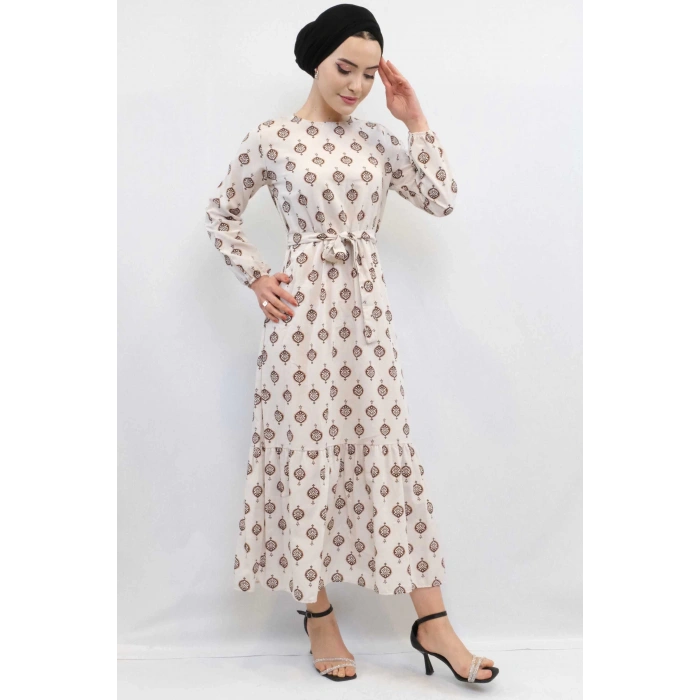 Moda Çizgi Otantik Desen Elbise