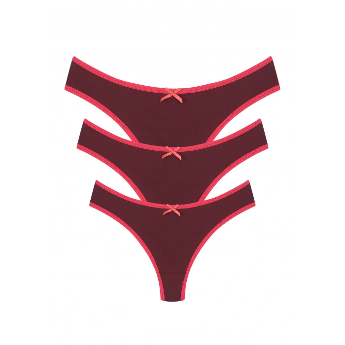 Moda Çizgi Pamuklu 3lü Tanga Külot Bordo 40251