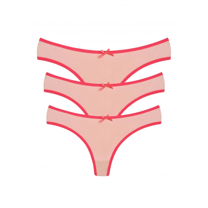 Moda Çizgi Pamuklu 3lü Tanga Külot Pudra 40251