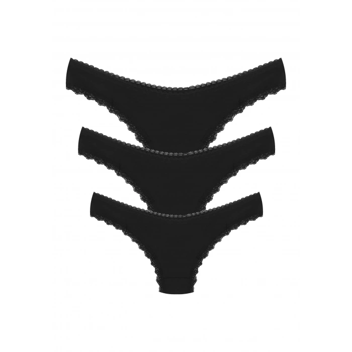Moda Çizgi Pamuklu 3lü Tanga Külot Siyah 40251