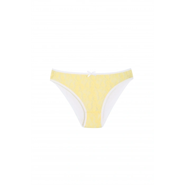 Moda Çizgi Pamuklu Dantelli 3lü Külot Sarı 40258