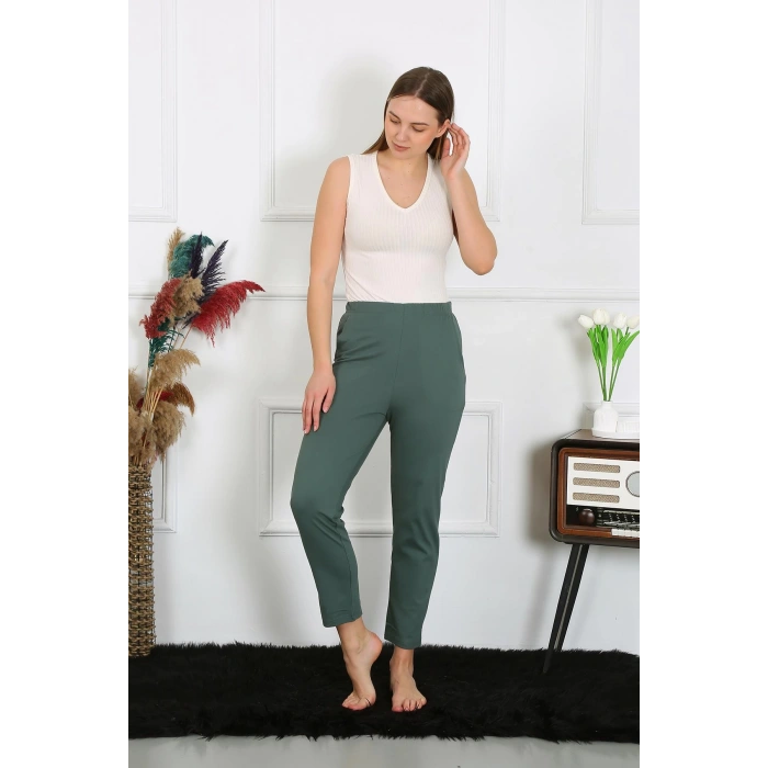 Moda Çizgi Pamuklu Haki Tek Alt Pijama 27523