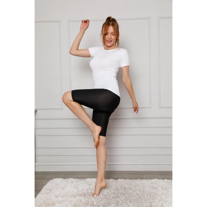 Moda Çizgi Penye Likralı Diz Üstü Tayt 5876P