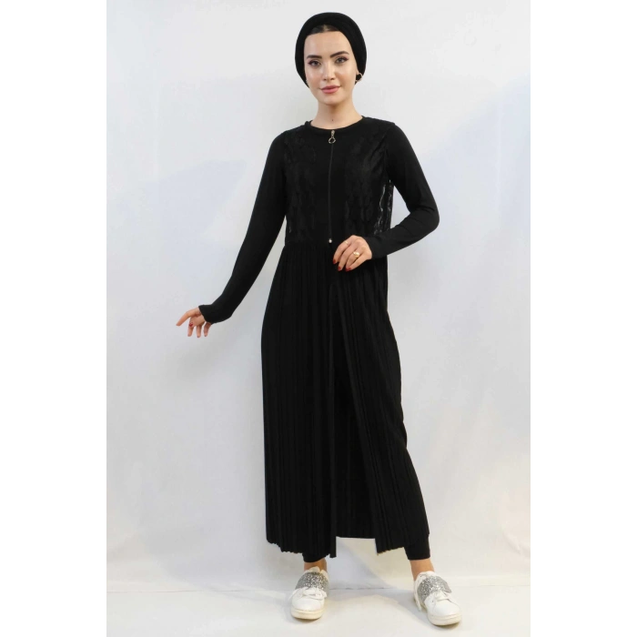 Moda Çizgi Piliseli Yelek Mc714 Siyah