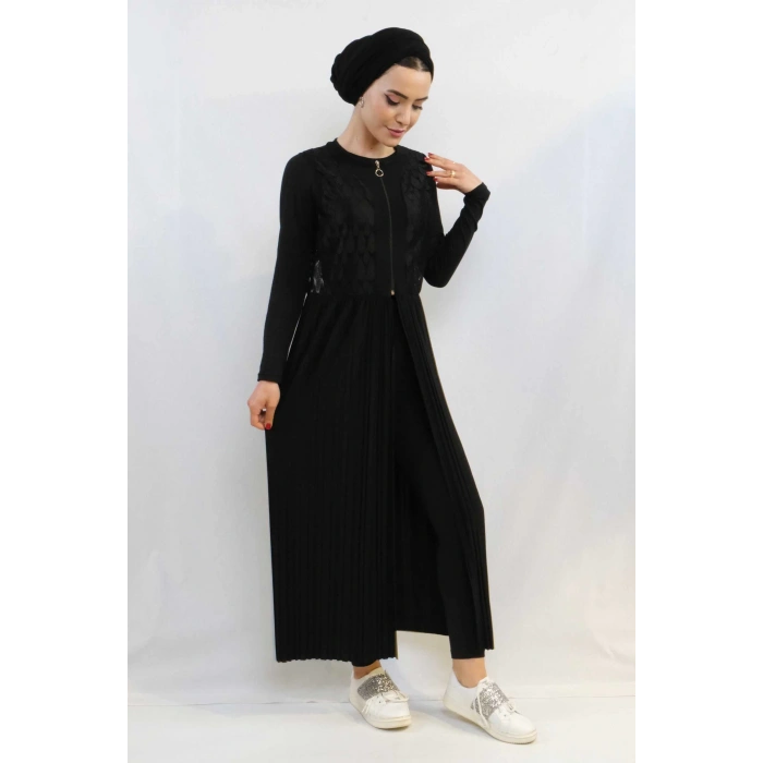 Moda Çizgi Piliseli Yelek Mc714 Siyah