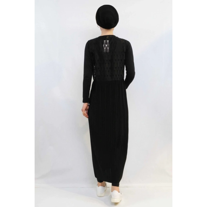 Moda Çizgi Piliseli Yelek Mc714 Siyah