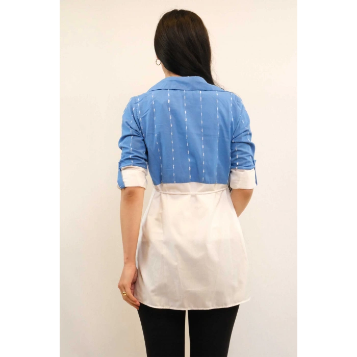 Moda Çizgi Pıt Pıt Desen İkili Takım İndigo